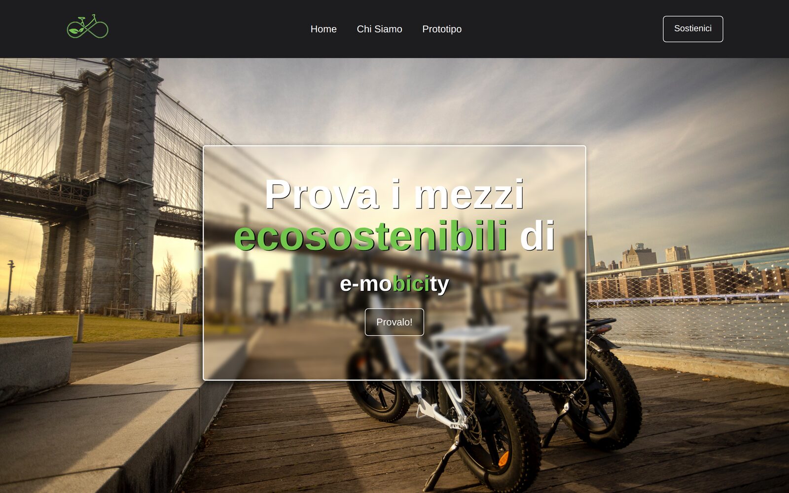 Pagina principale del sito E-mobicity dedicato alla mobilità sostenibile